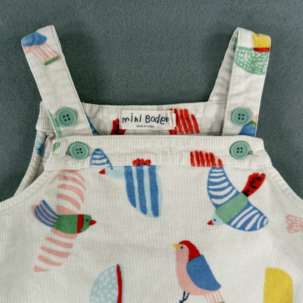 Mini Boden Girls Bird Print Corduroy Pinafore Dress White Multi Color 6-7Y - Picture 3 of 10